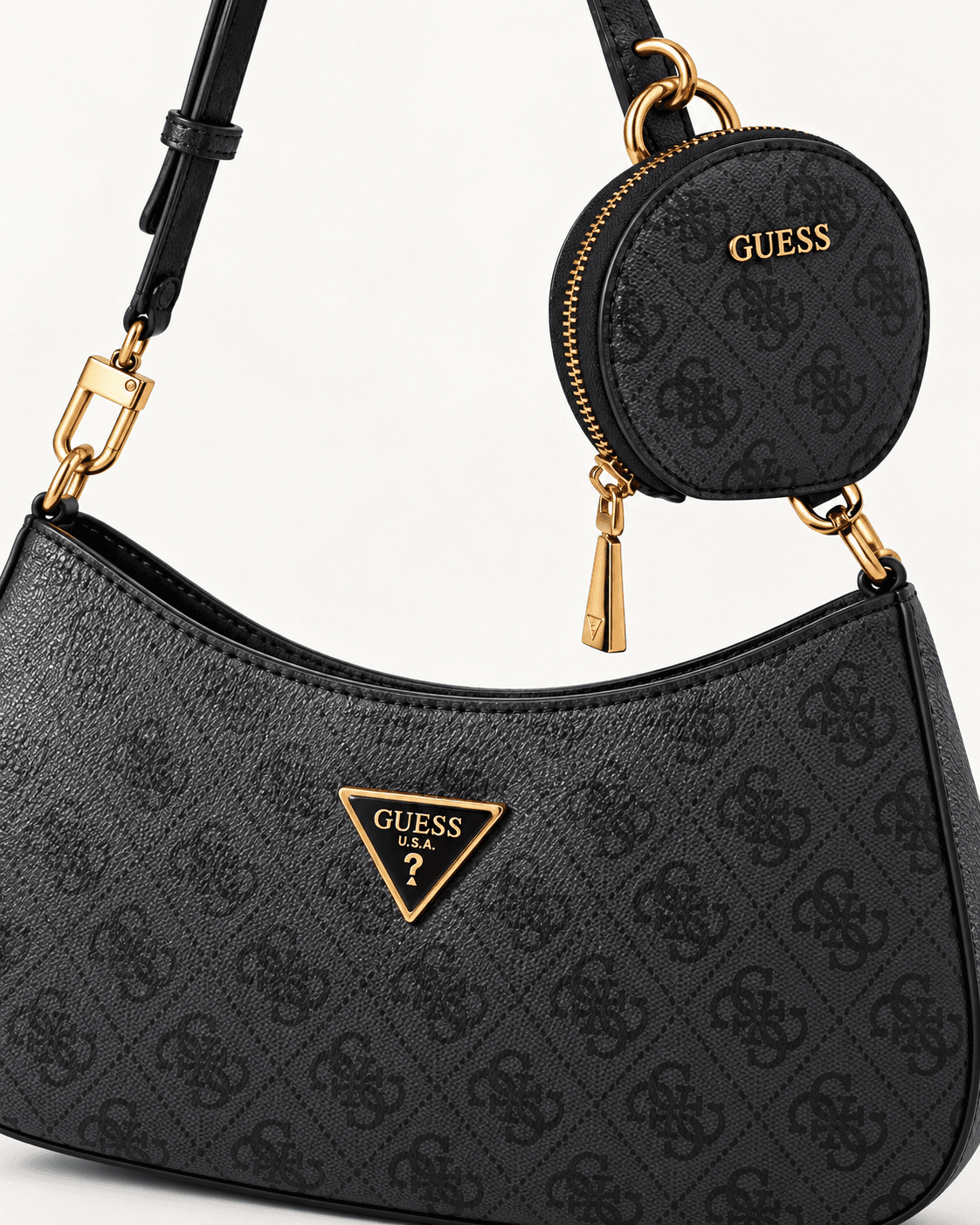 Guess Shoulder Bag Alexie en color negro, detalle