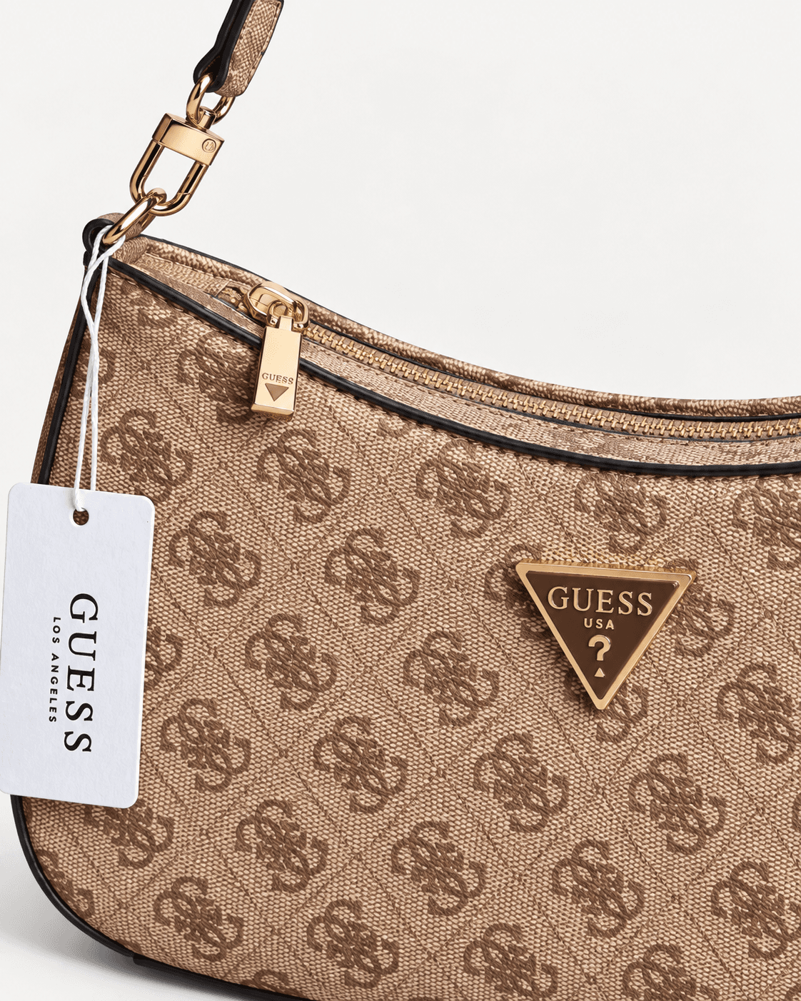 Guess Shoulder Bag Noelle en color beige, detalle